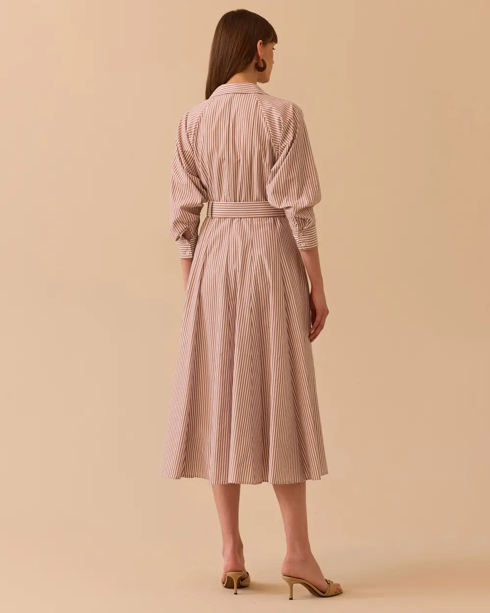 Belted Sleeve Shirred Dress