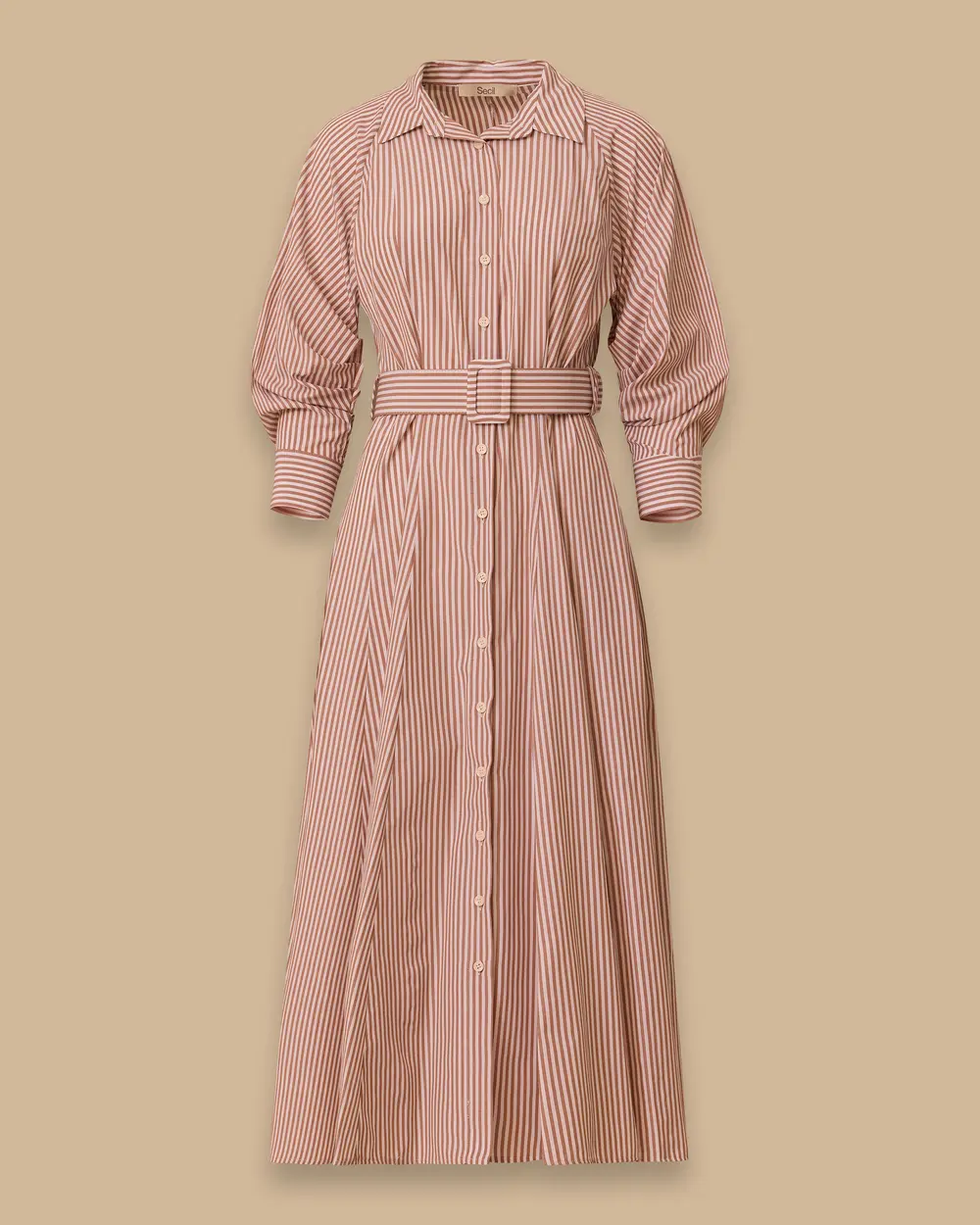 Belted Sleeve Shirred Dress