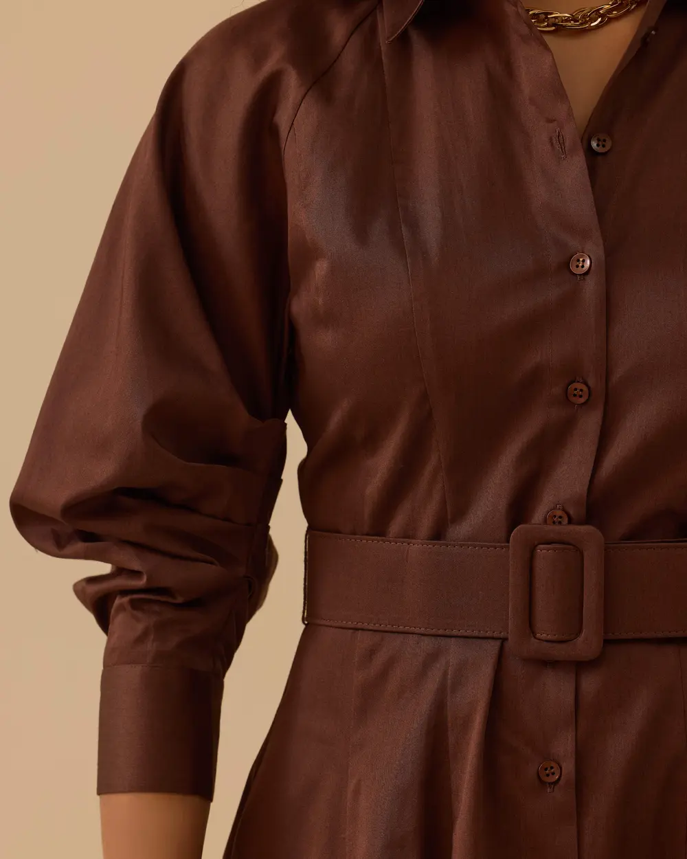 Kemerli Kol Büzgülü Elbise