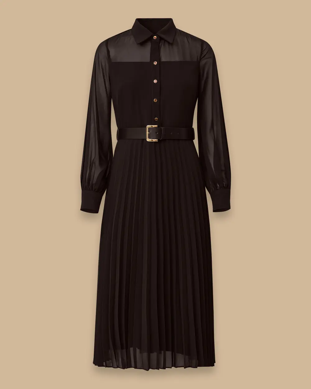 Pleated Dress with Belt Detail