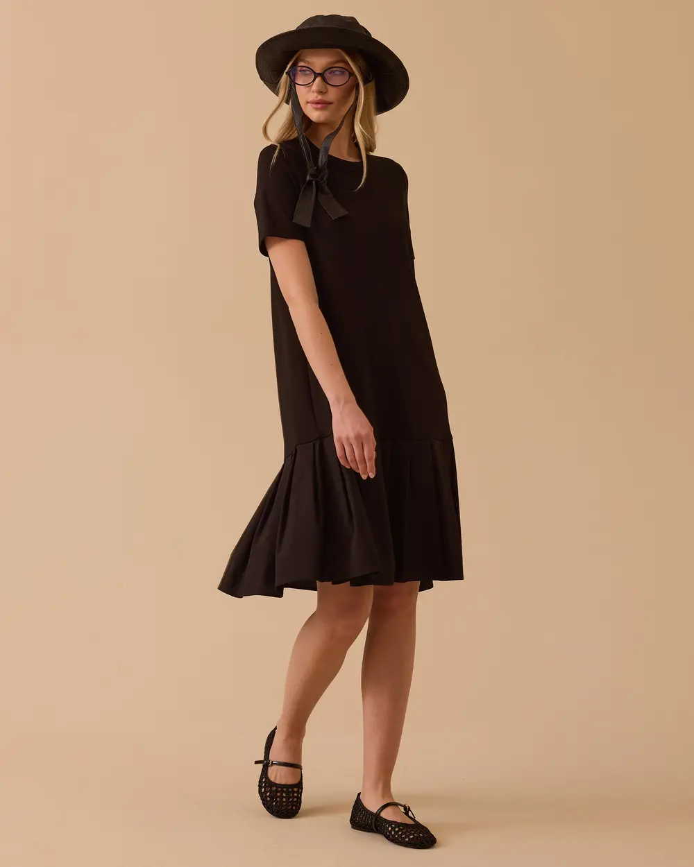 Short Sleeve Combed Dress with Frill Detail