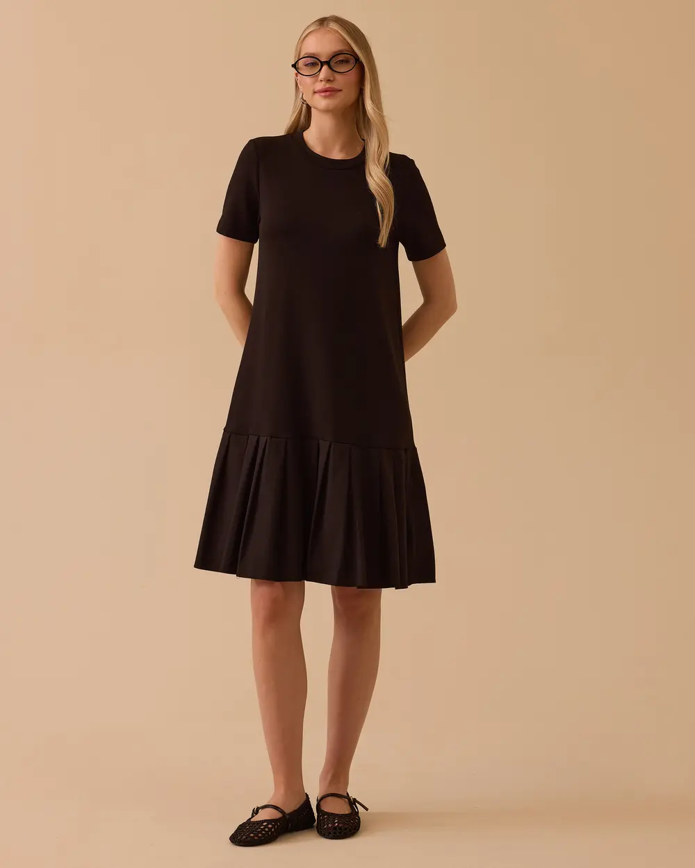 Short Sleeve Combed Dress with Frill Detail