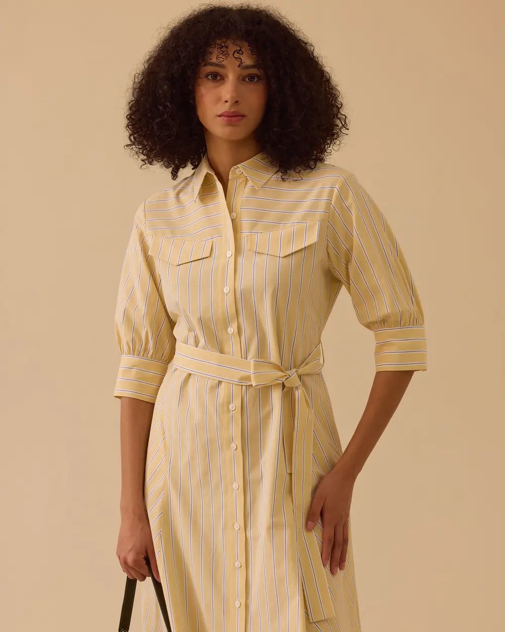 Striped Midi Shirt Dress with a Belt