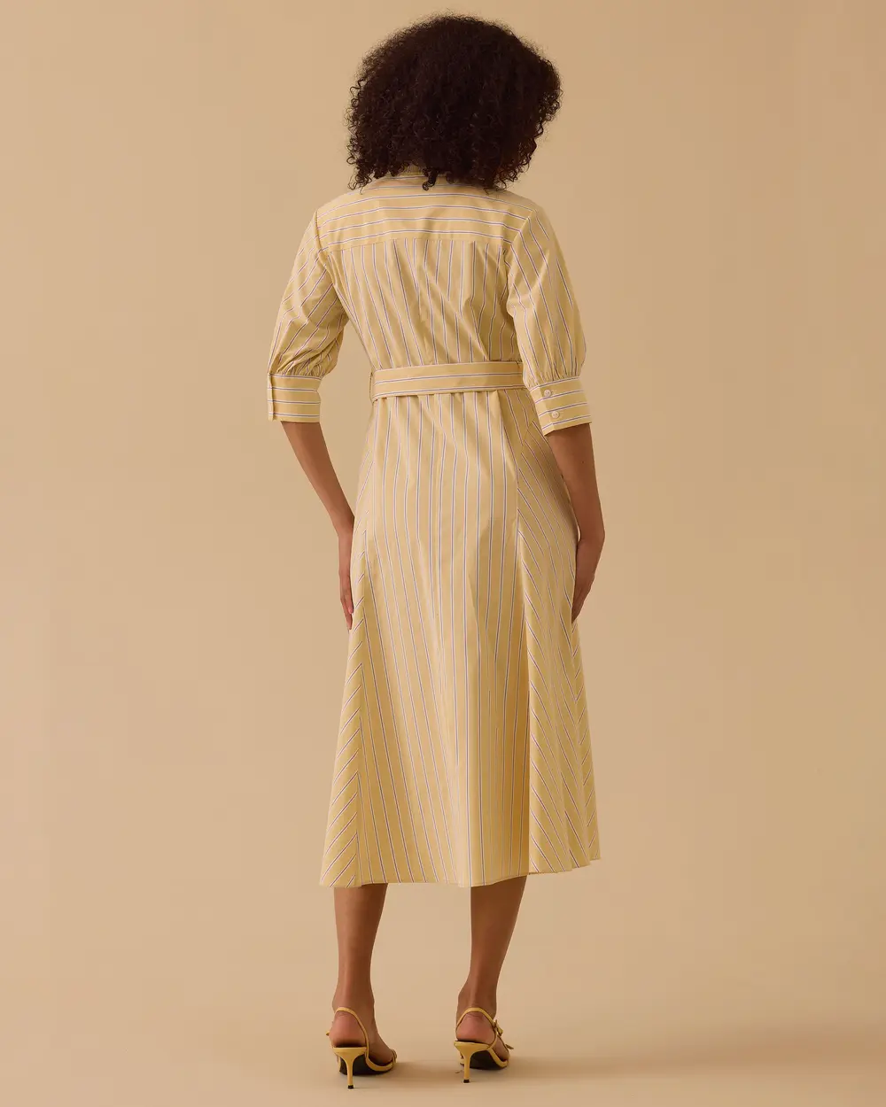 Striped Midi Shirt Dress with a Belt