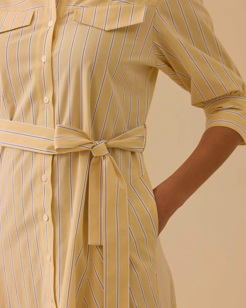 Striped Midi Shirt Dress with a Belt
