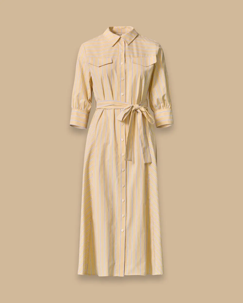 Striped Midi Shirt Dress with a Belt