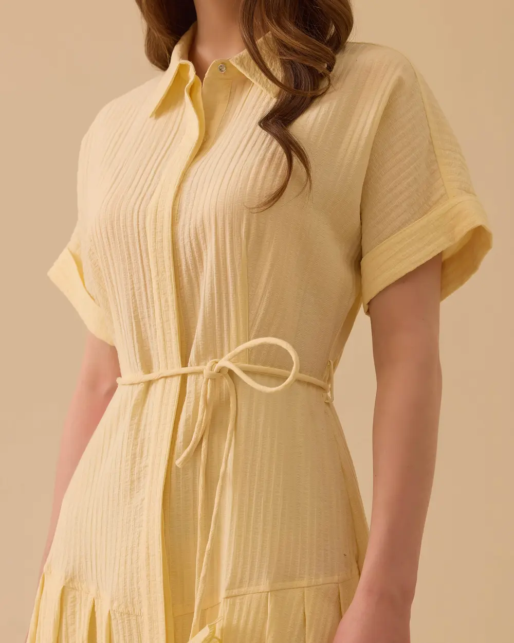 Striped Pleated Belted Dress
