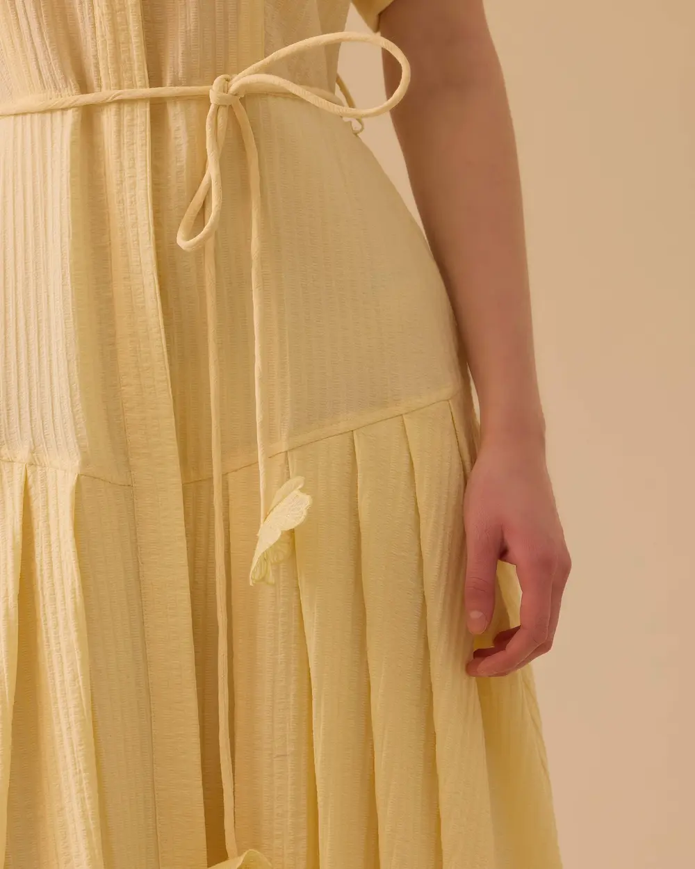 Striped Pleated Belted Dress