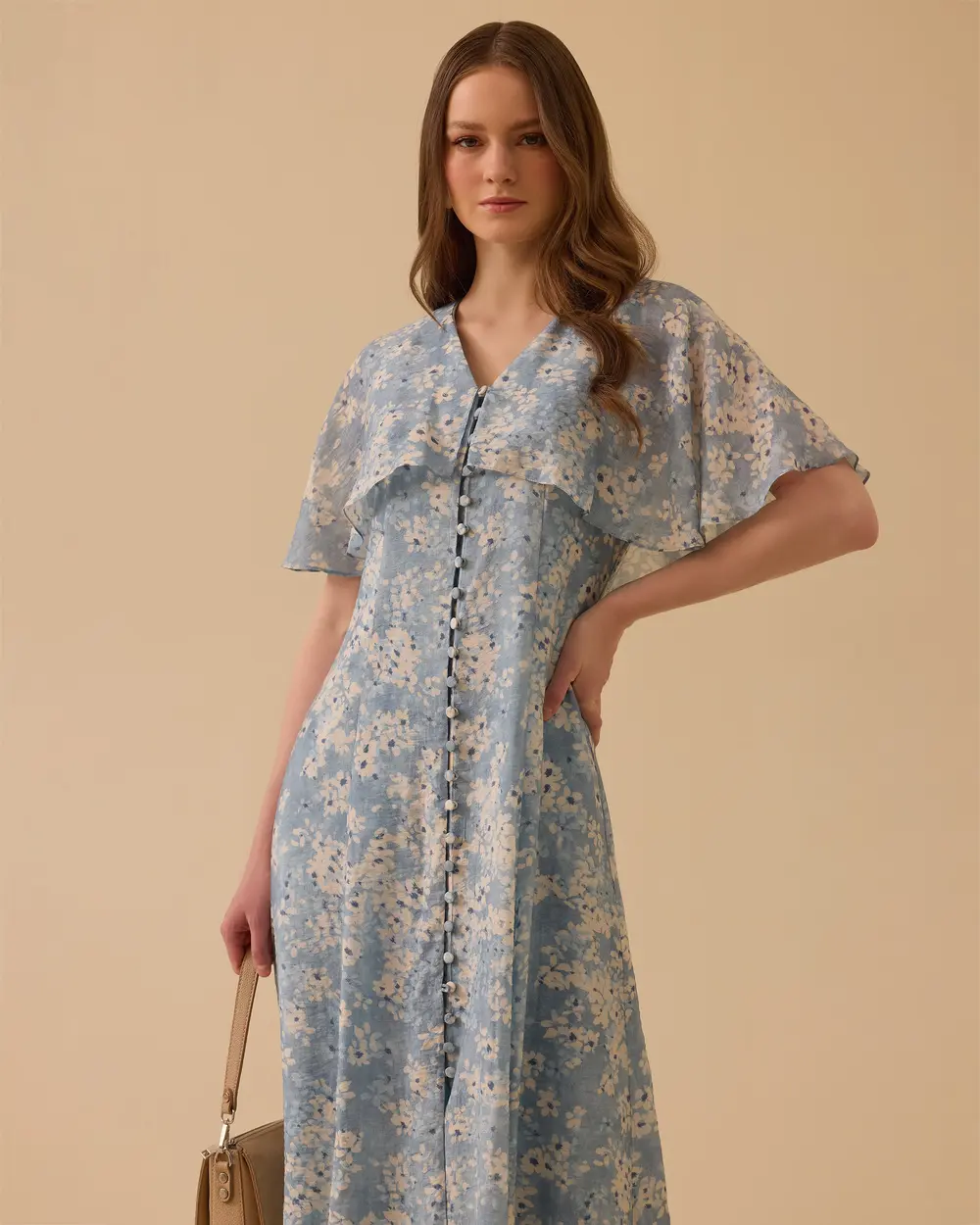 V-Neck Cape Detailed Dress