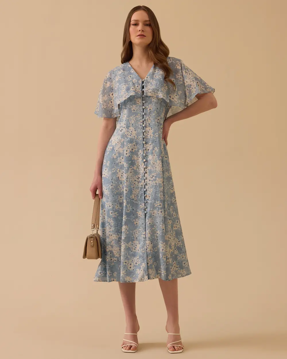 V-Neck Cape Detailed Dress