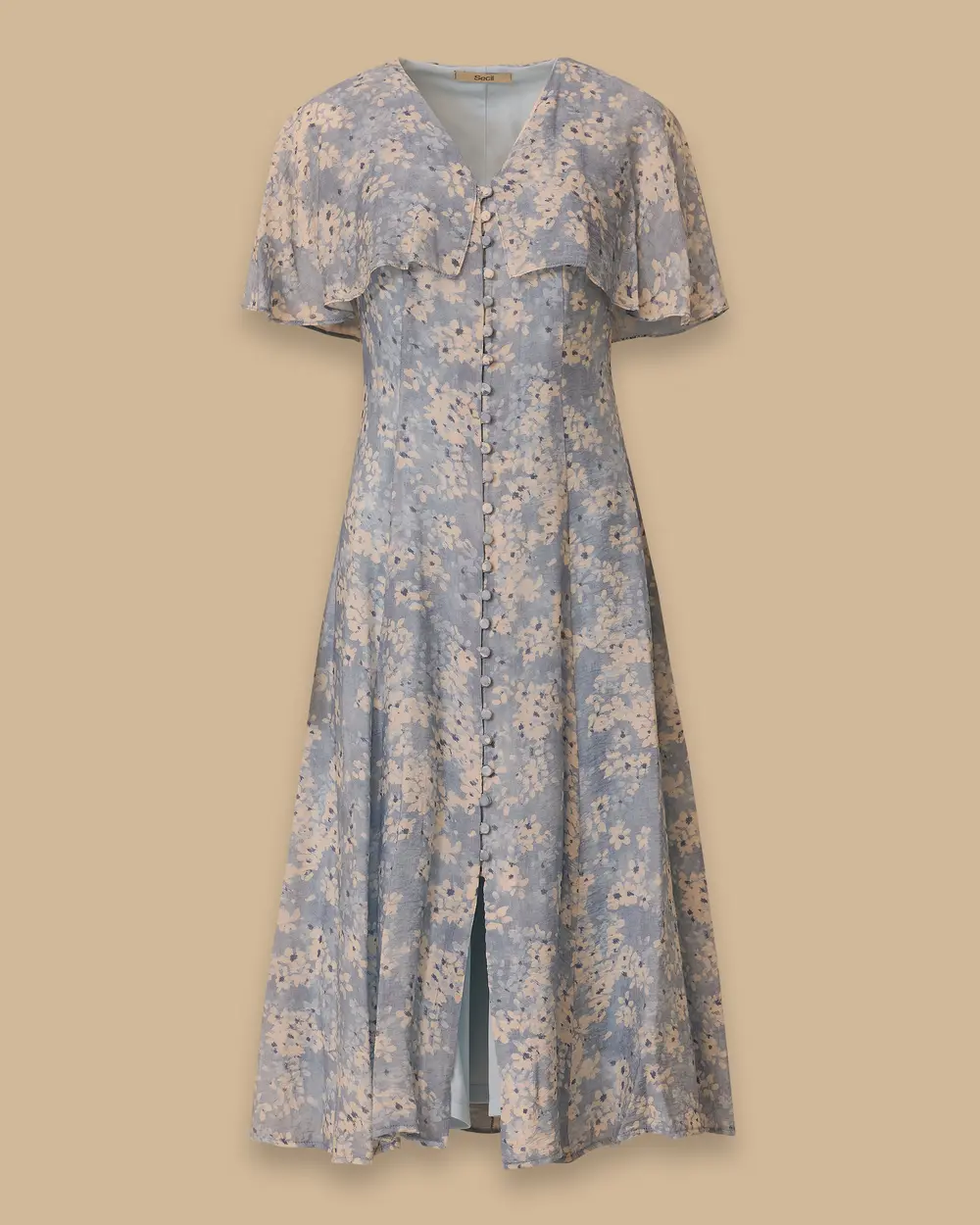 V-Neck Cape Detailed Dress