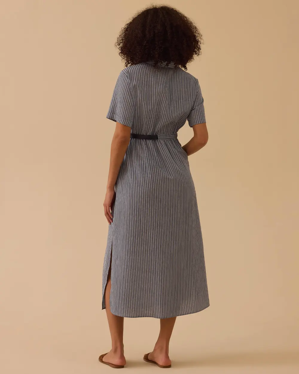 Kemerli Gömlek Yaka Koton Elbise