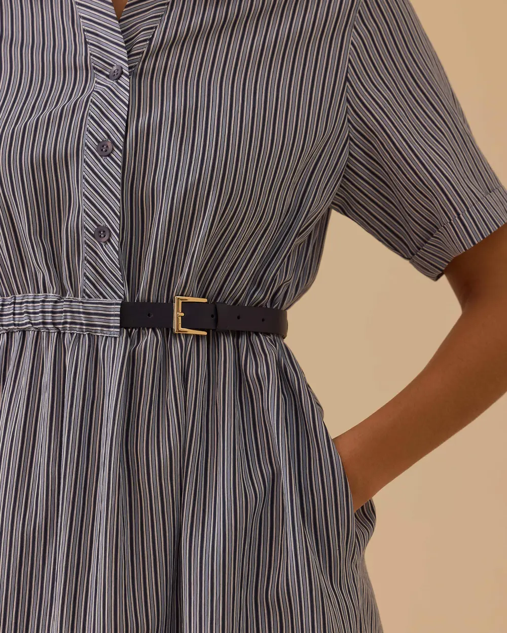 Kemerli Gömlek Yaka Koton Elbise