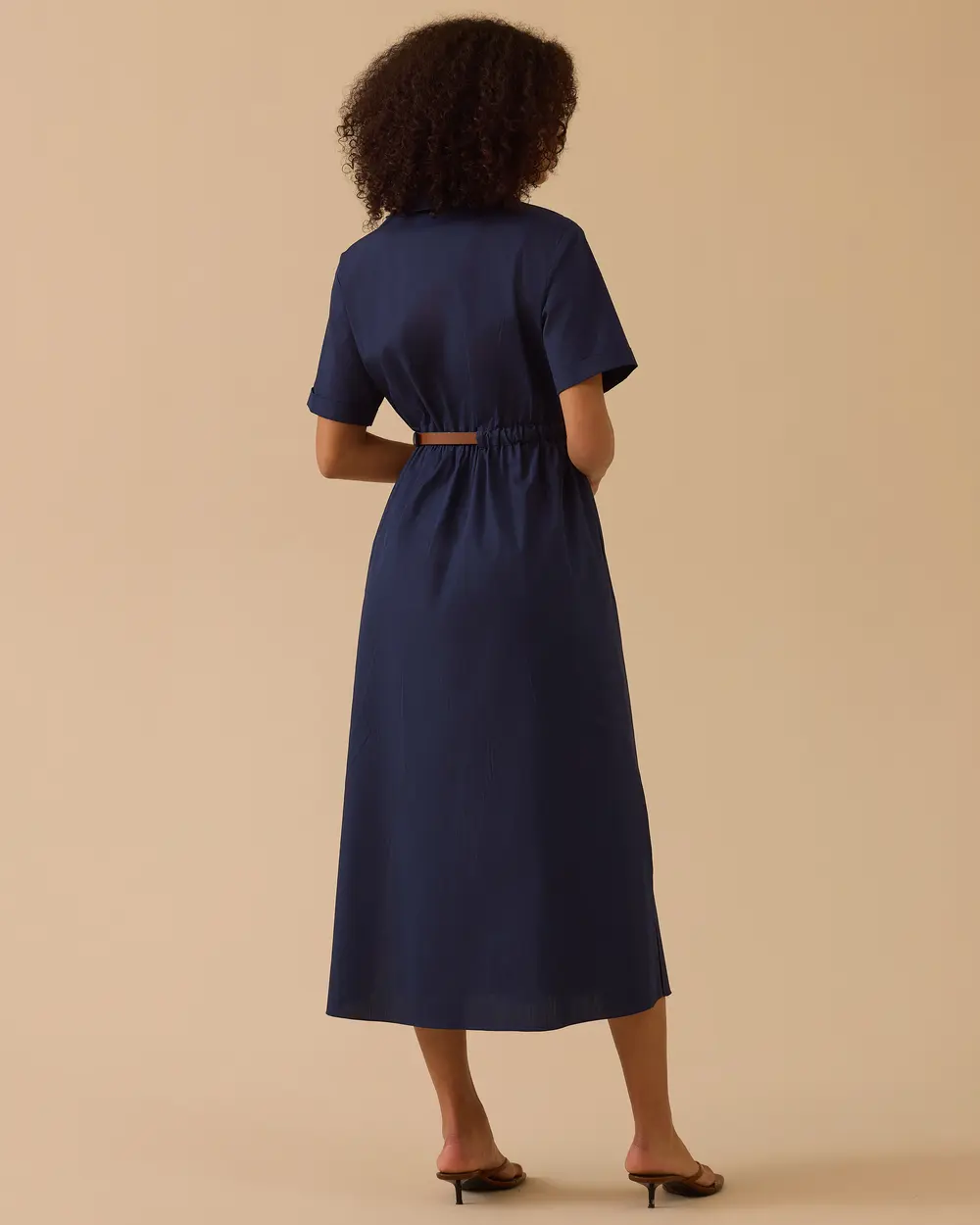 Kemerli Gömlek Yaka Koton Elbise