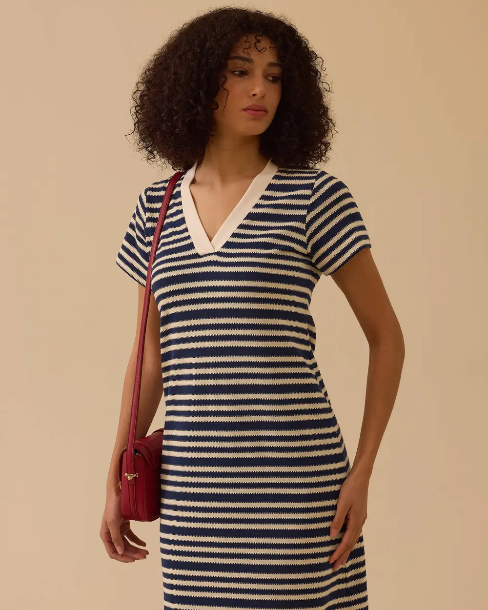 V-Neck Striped Midi Dress