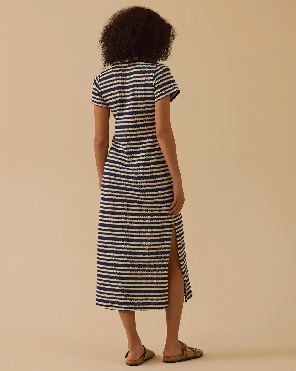 V-Neck Striped Midi Dress
