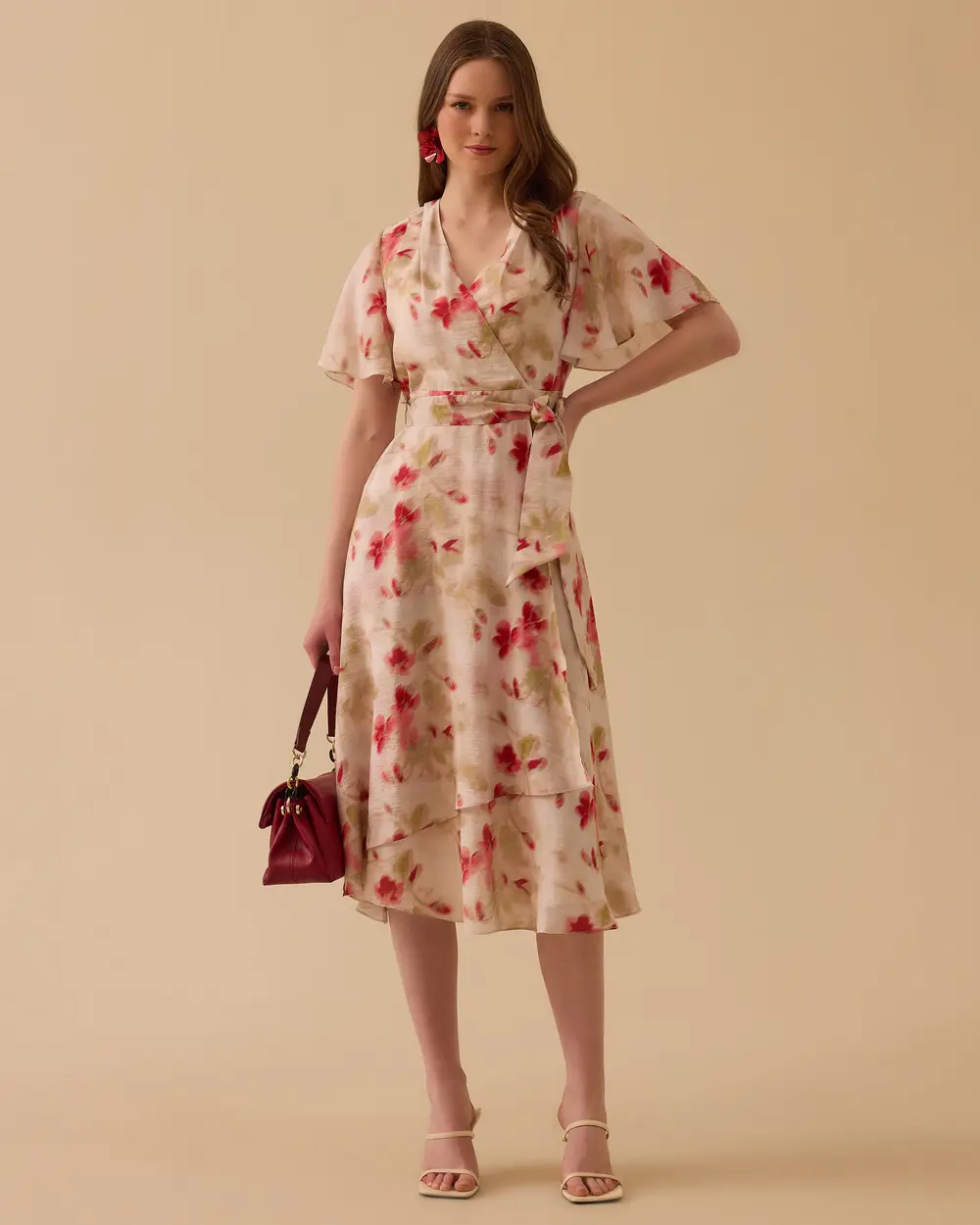 Çiçek Desenli Kuşaklı Elbise