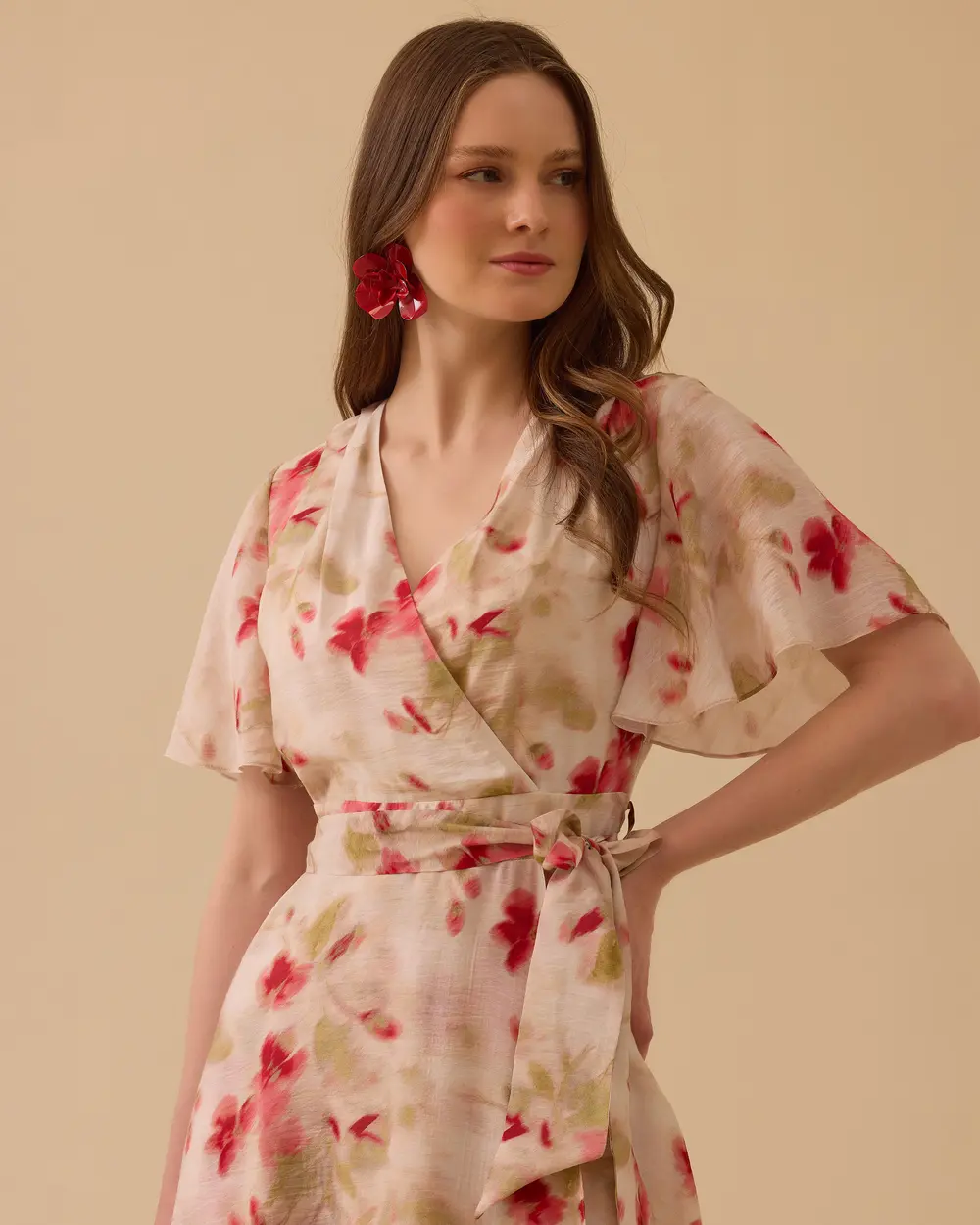 Çiçek Desenli Kuşaklı Elbise