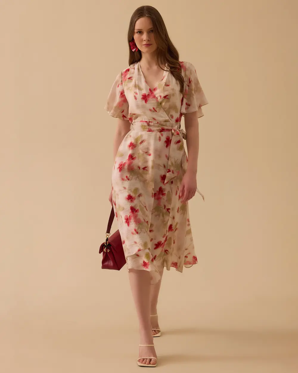 Çiçek Desenli Kuşaklı Elbise