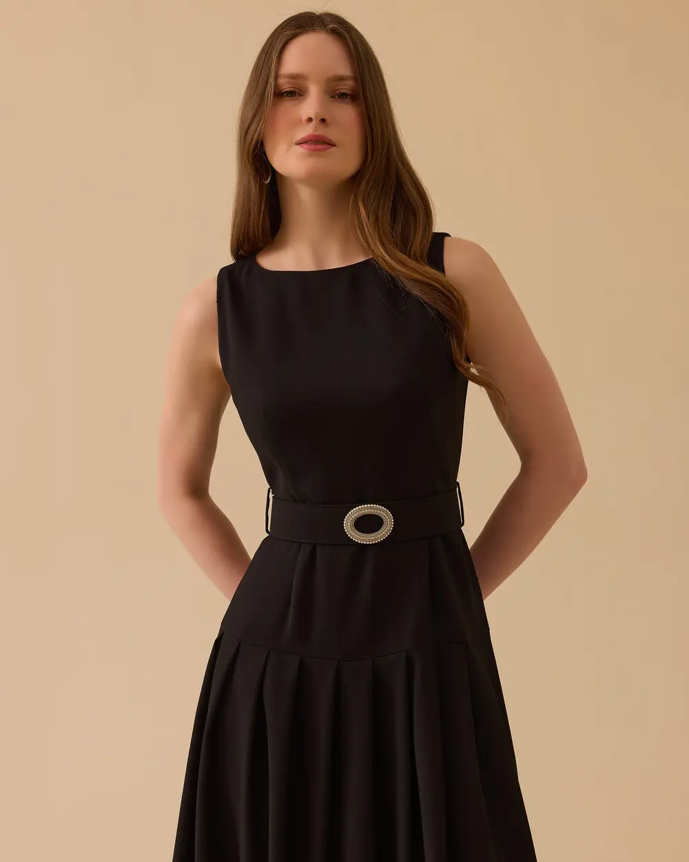 Kemerli Midi Krep Elbise