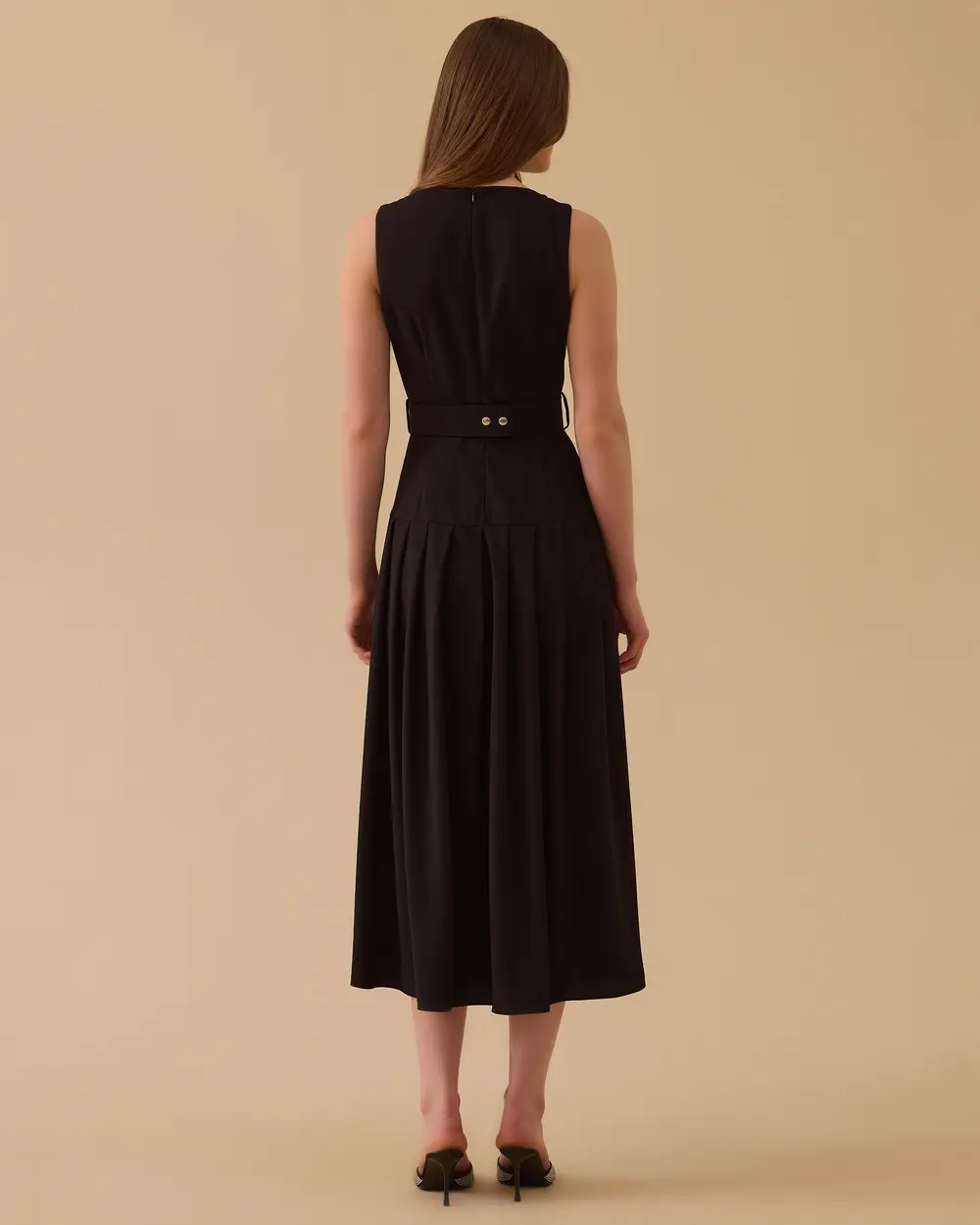 Kemerli Midi Krep Elbise