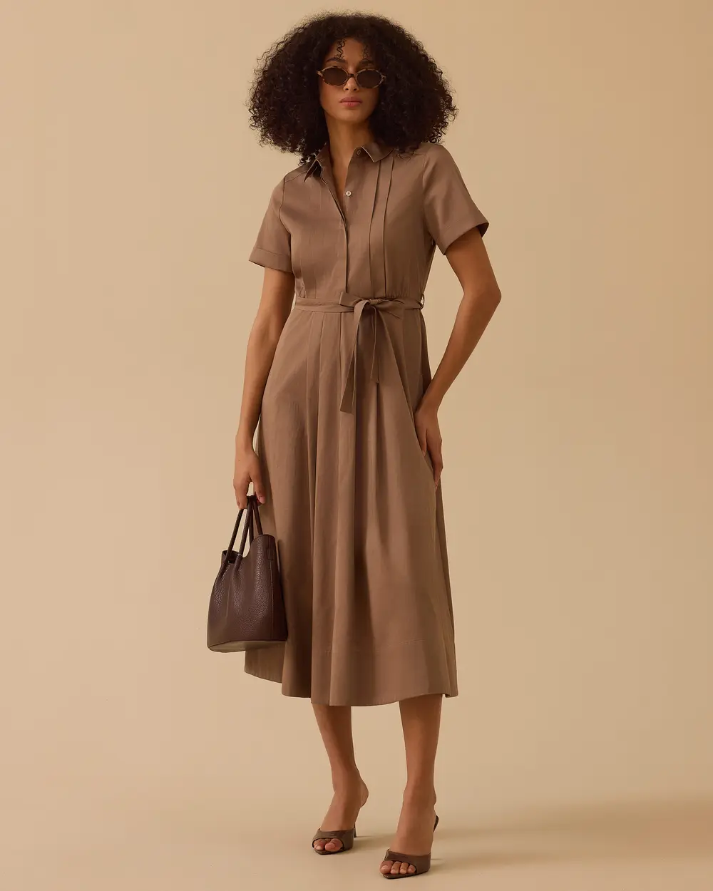 Kuşaklı Pile Detaylı Koton Elbise