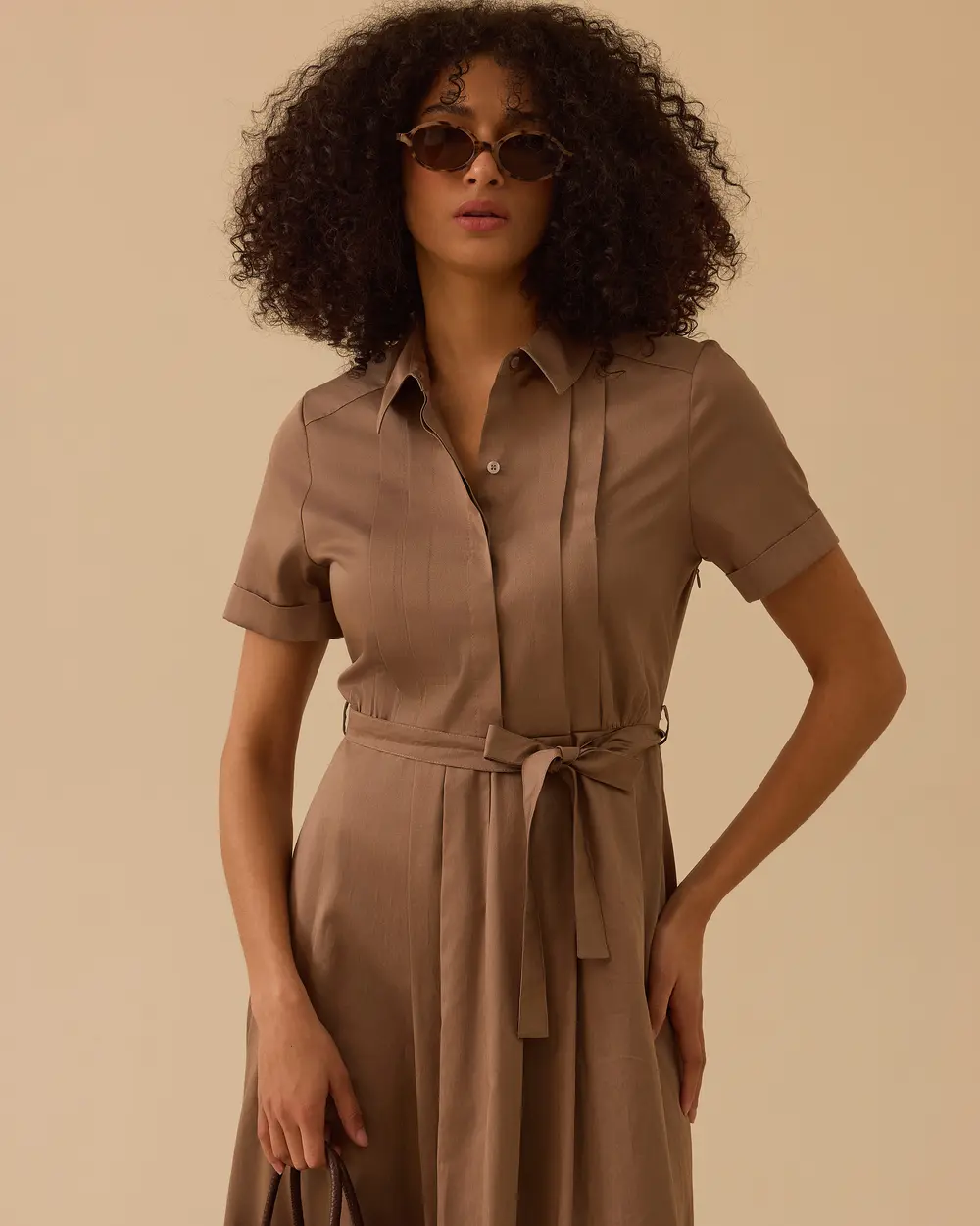 Kuşaklı Pile Detaylı Koton Elbise