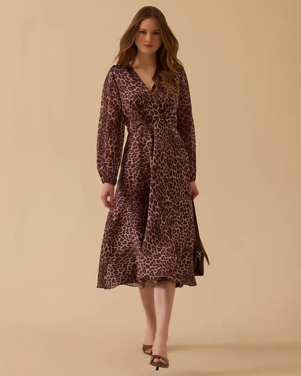 Leopar Desenli A Kesim Şifon Elbise