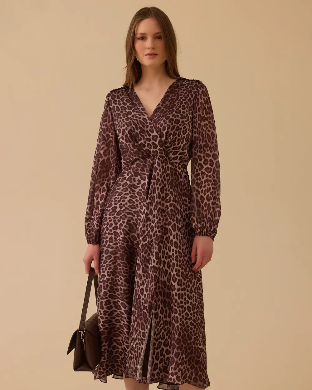 Leopar Desenli A Kesim Şifon Elbise