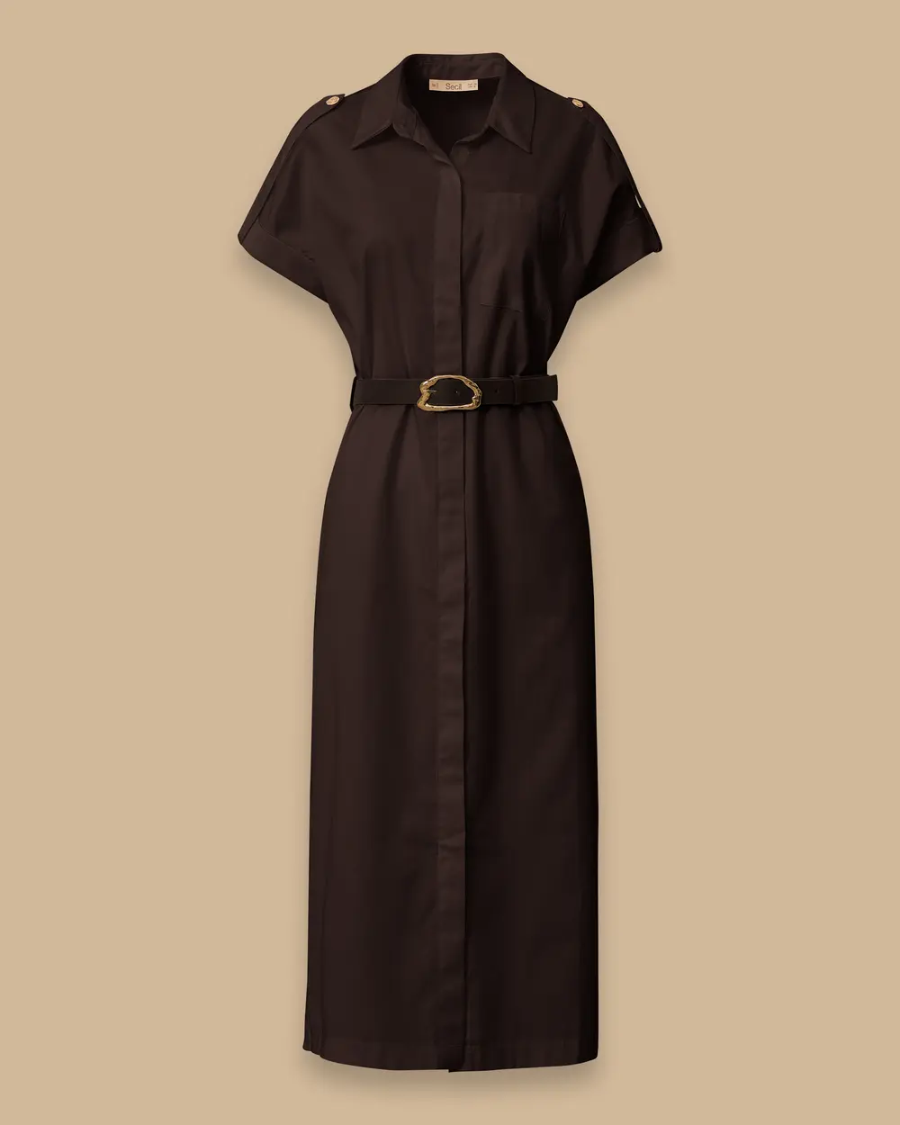 Shirt Collar Belted Cotton Dress