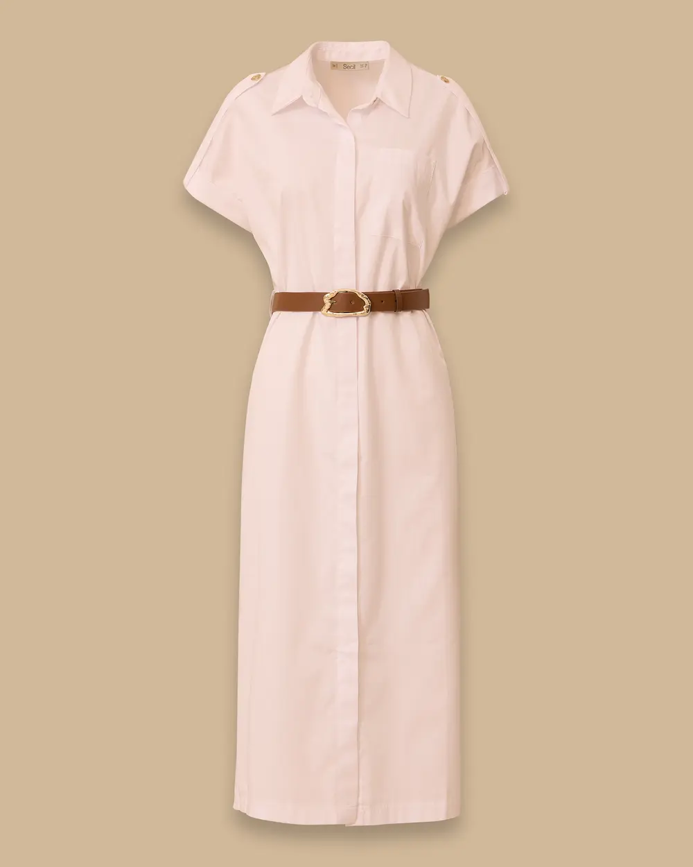 Shirt Collar Belted Cotton Dress