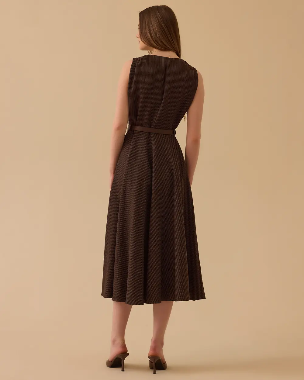 Arched, Cross-Over, Pleated Midi Dress