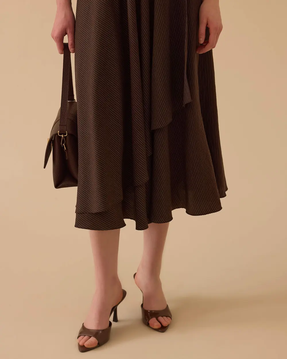 Arched, Cross-Over, Pleated Midi Dress