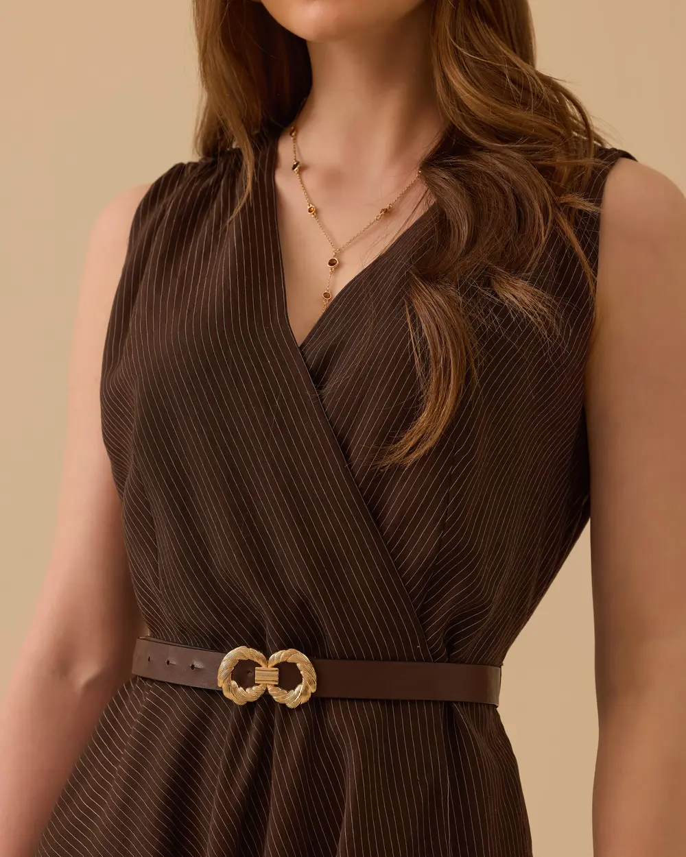 Arched, Cross-Over, Pleated Midi Dress
