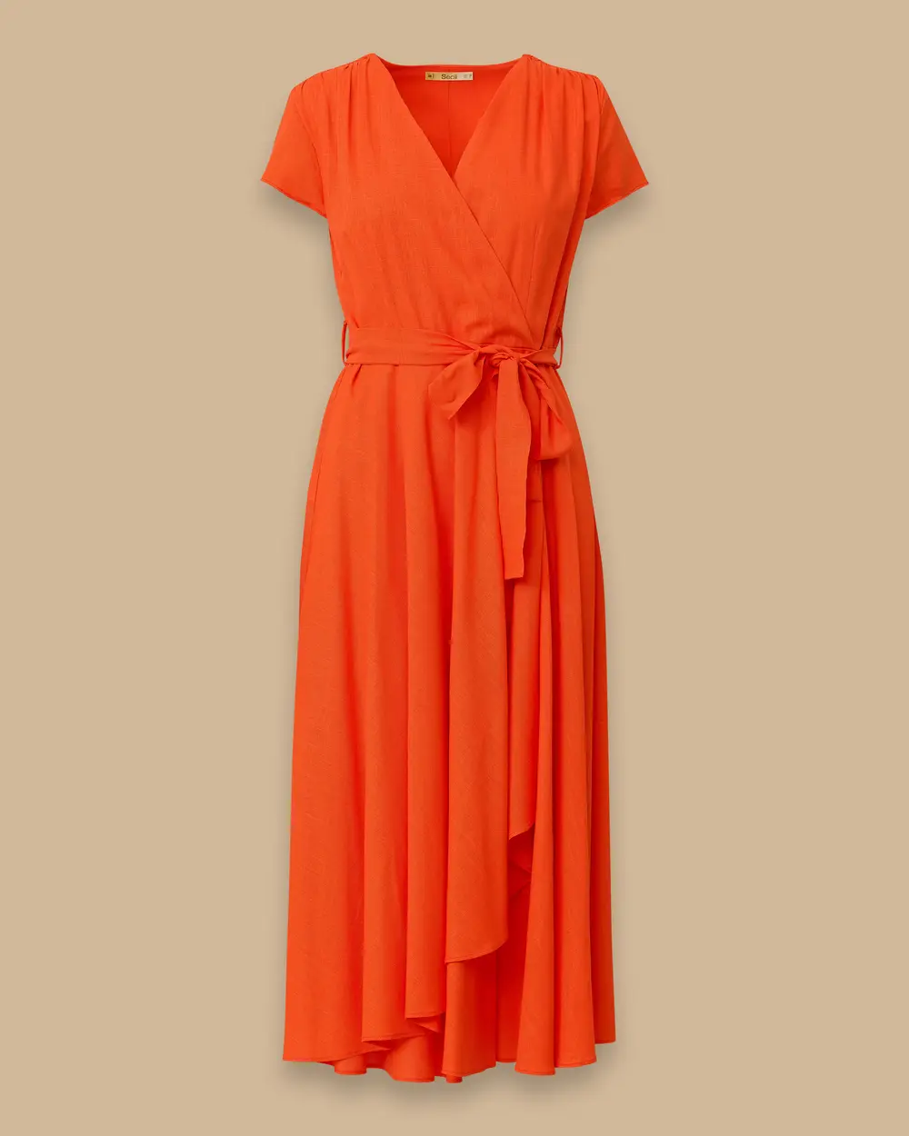Double-breasted Collar Belted Linen Dress