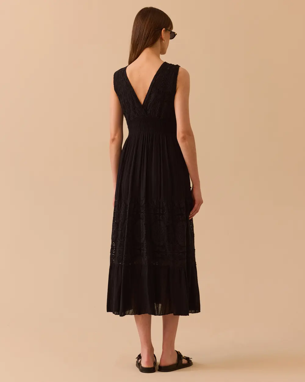 Lace Detailed V-Neck Long Dress