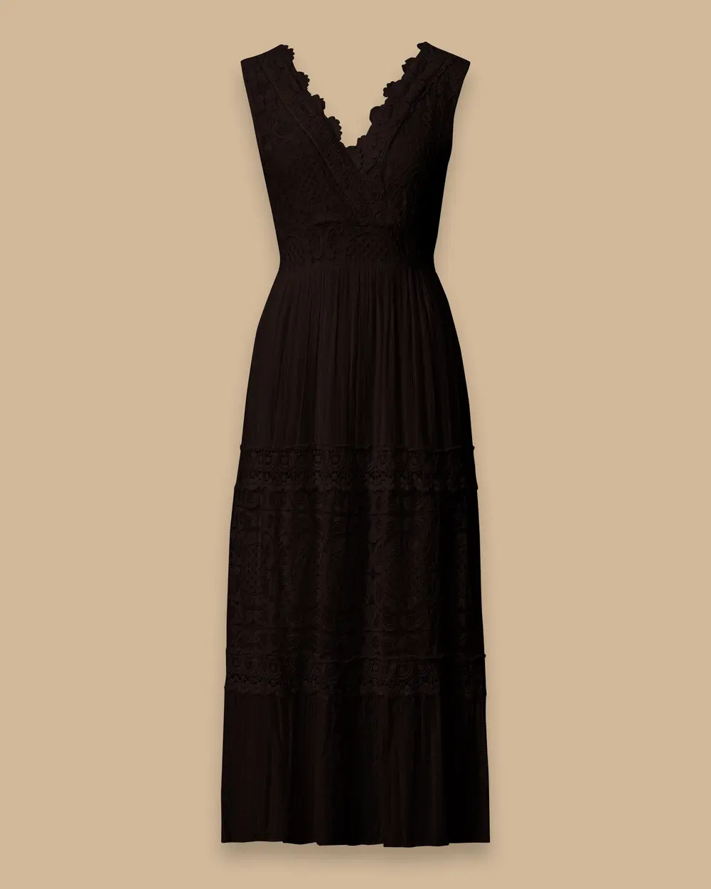 Lace Detailed V-Neck Long Dress