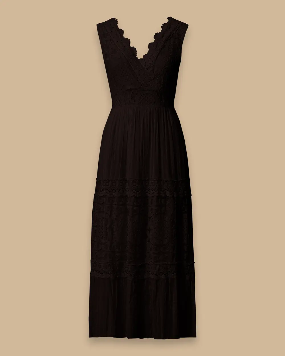 Lace Detailed V-Neck Long Dress