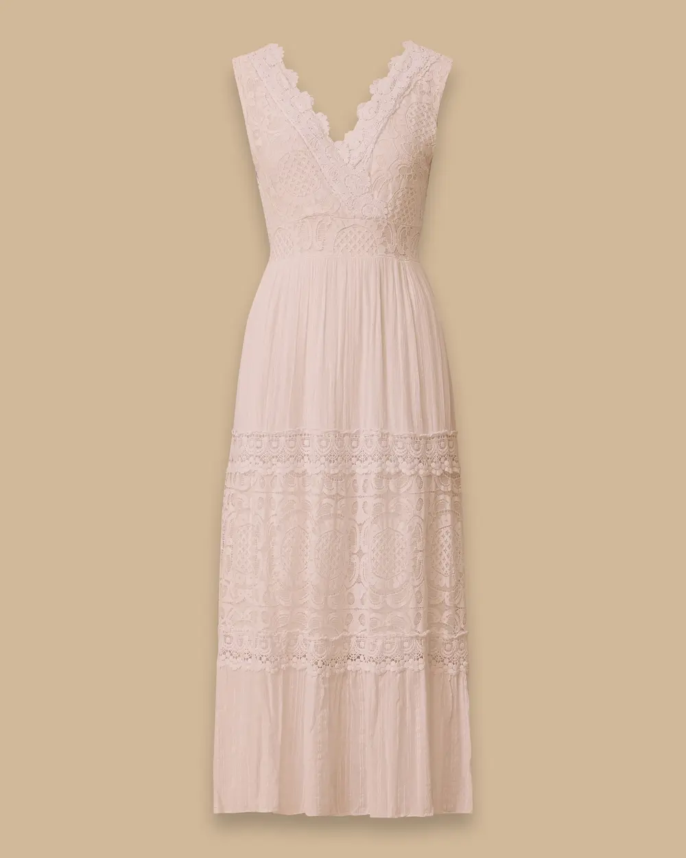 Lace Detailed V-Neck Long Dress