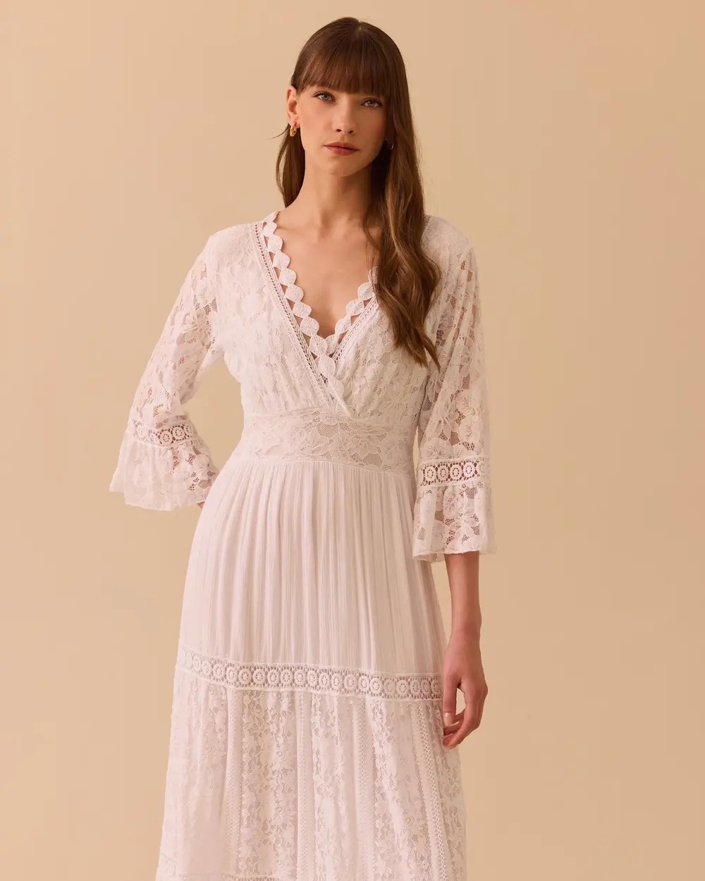 Lace Detailed Double-breasted Collar Dress