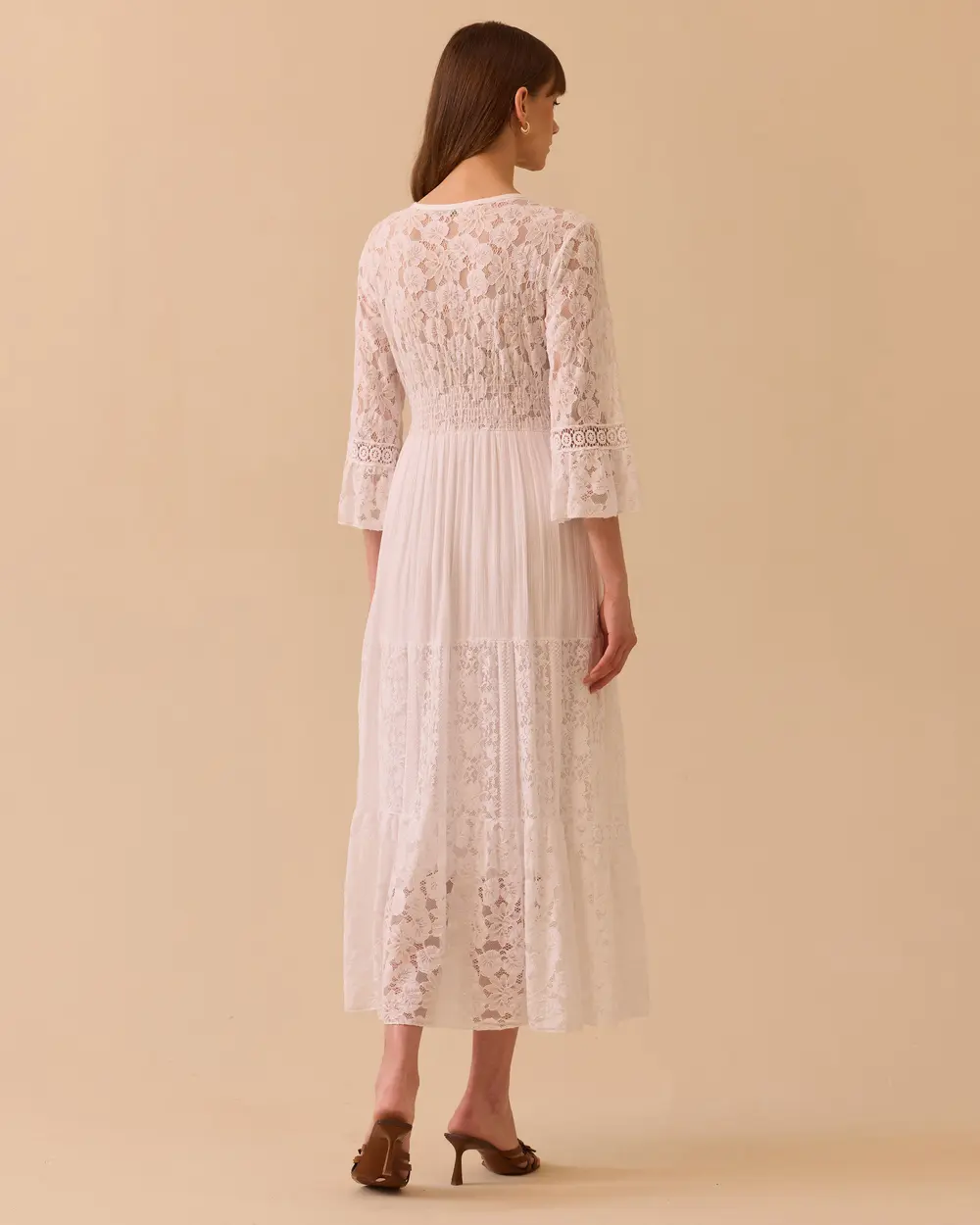 Lace Detailed Double-breasted Collar Dress