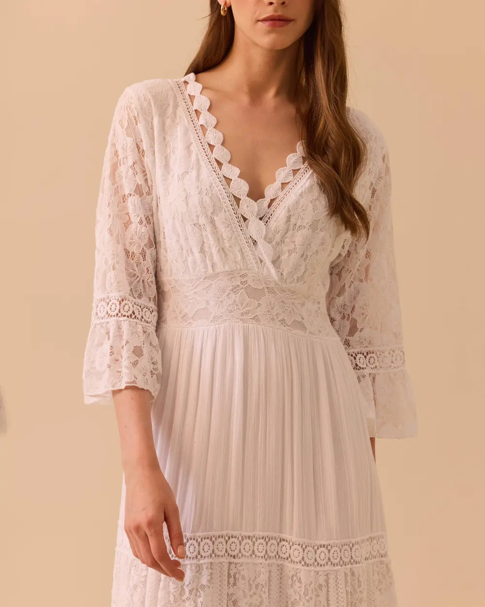 Lace Detailed Double-breasted Collar Dress