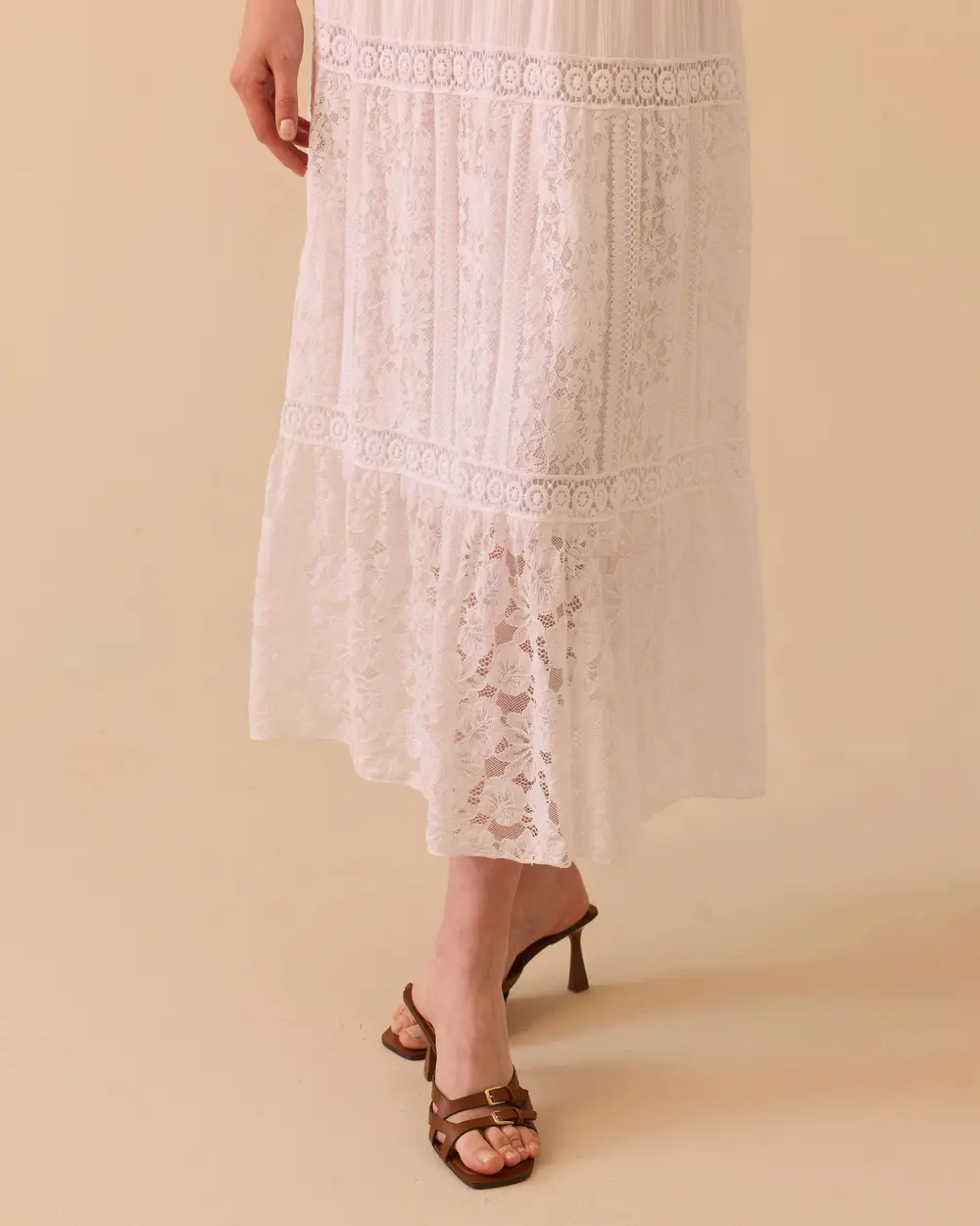 Lace Detailed Double-breasted Collar Dress