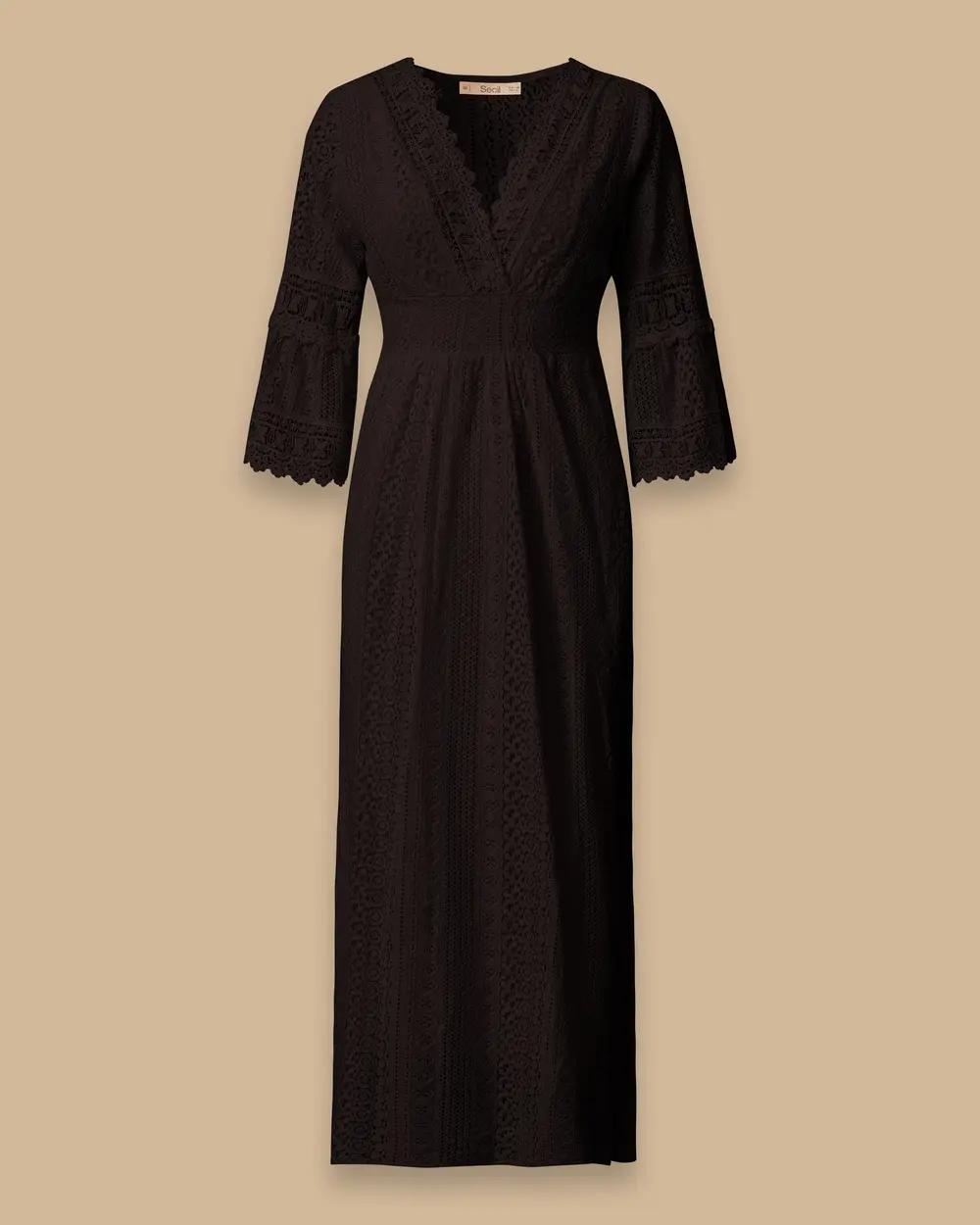 Waist Detailed Lace Embroidered Long Dress