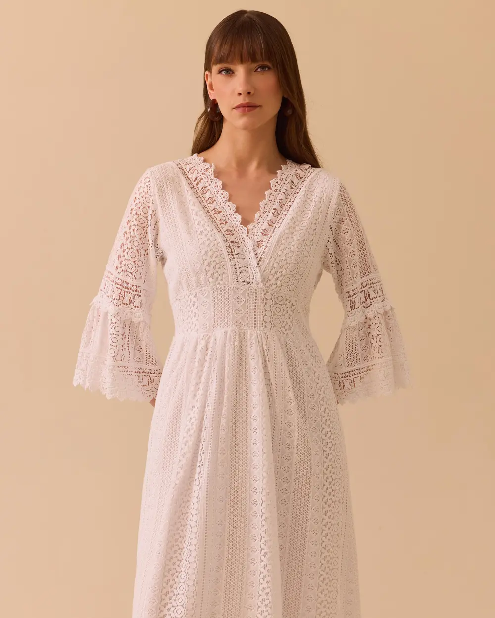 Waist Detailed Lace Embroidered Long Dress
