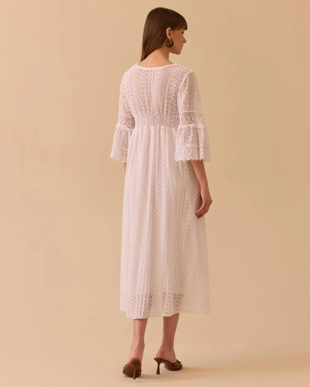 Waist Detailed Lace Embroidered Long Dress