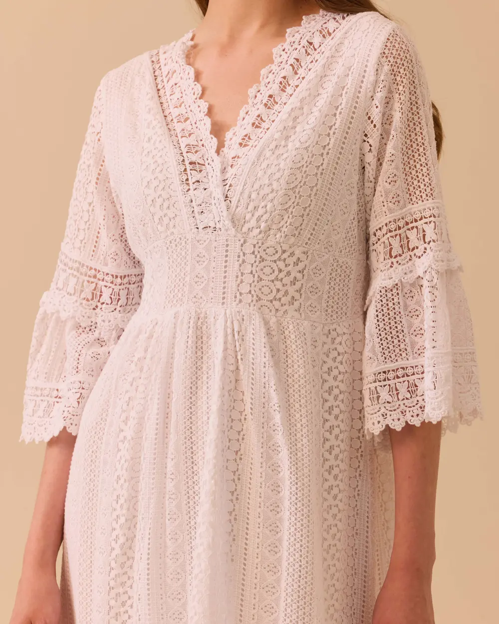 Waist Detailed Lace Embroidered Long Dress