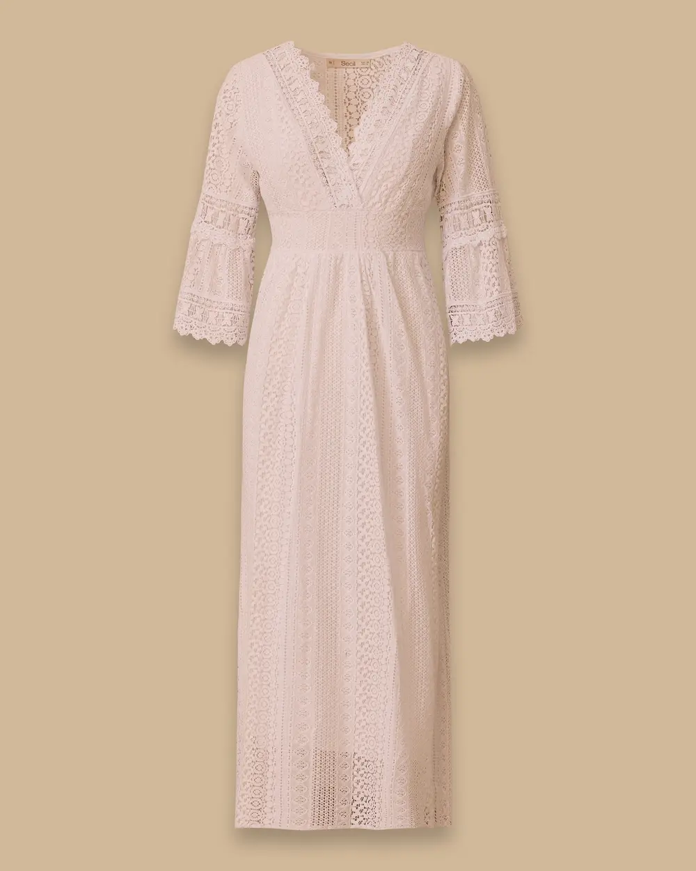 Waist Detailed Lace Embroidered Long Dress