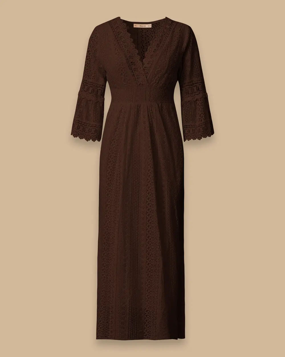 Waist Detailed Lace Embroidered Long Dress