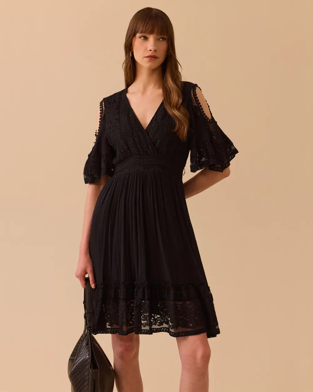 Double-breasted Dress with Shoulder Decollete Lace Detail